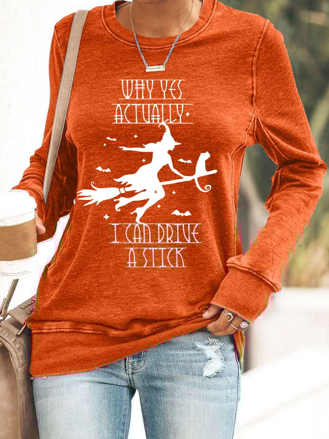 Women's Yes I Can Drive A Stick Print Round Neck Sweatshirt