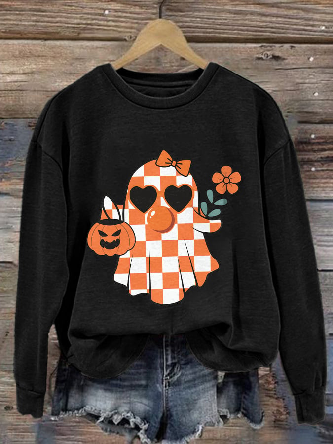 Women's Halloween Ghost Print Casual Sweatshirt