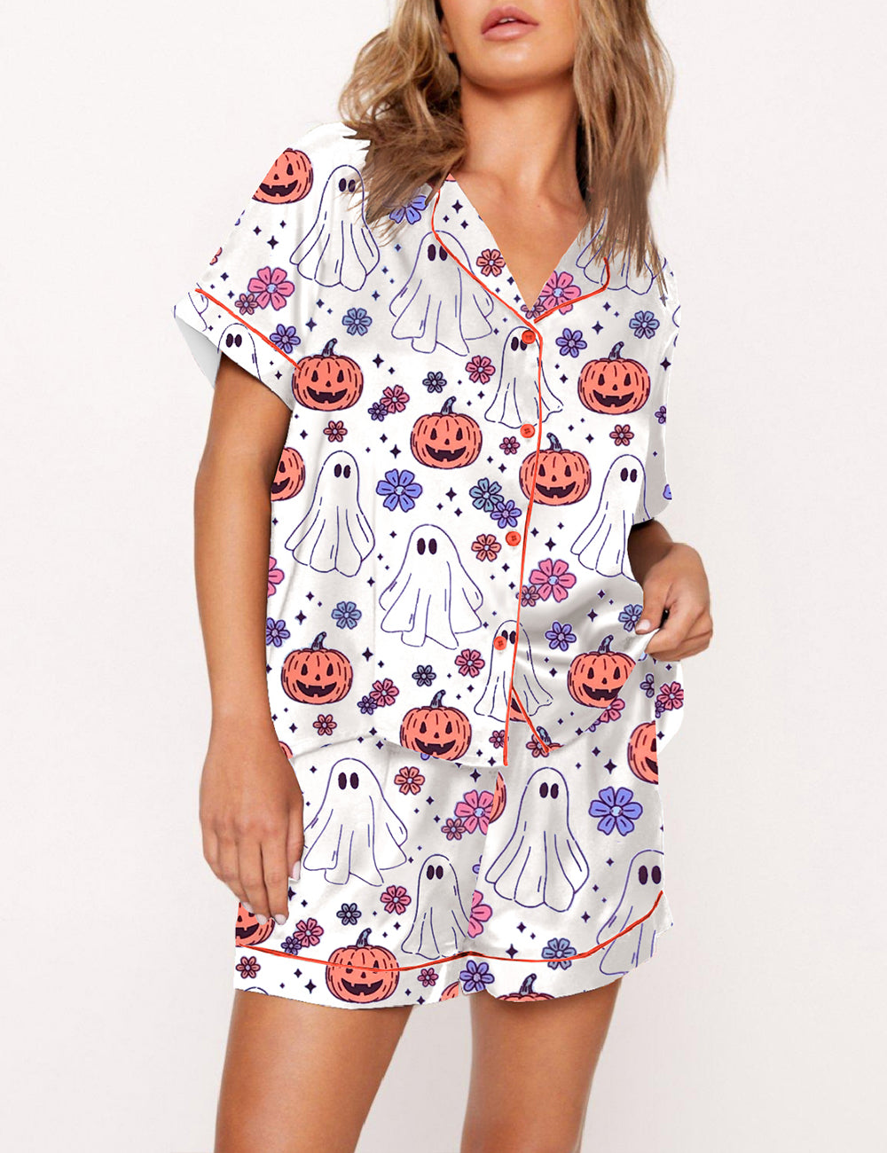 Women's Halloween Ghost Pumpkin Pajama Set