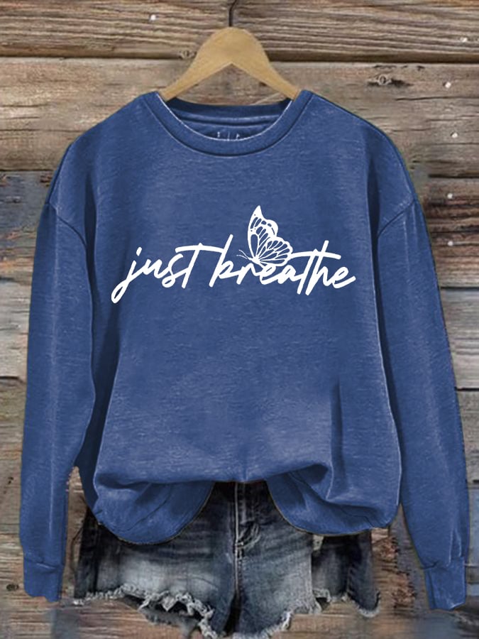 Women's Just Breathe Print Round Neck Sweatshirt