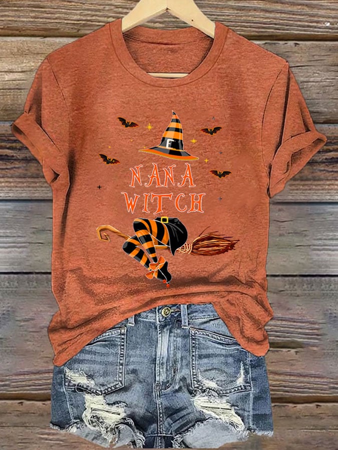 Women's Witch Print Crew Neck Casual T-Shirt
