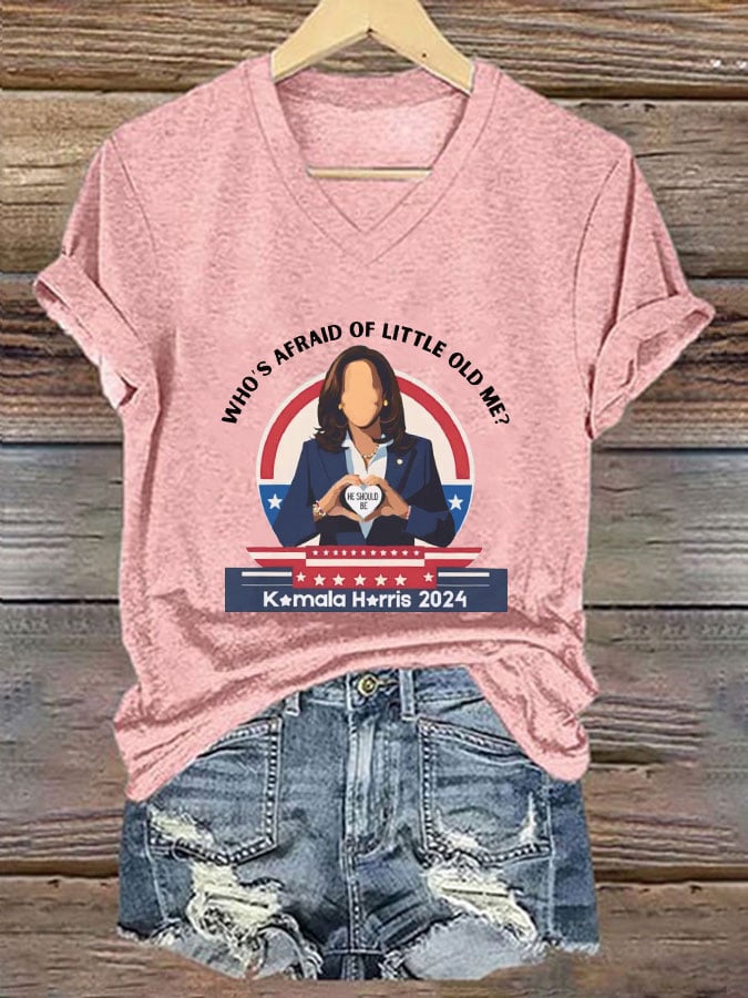 Women's Who's afraid of little old me? He should be V-neck T-shirt