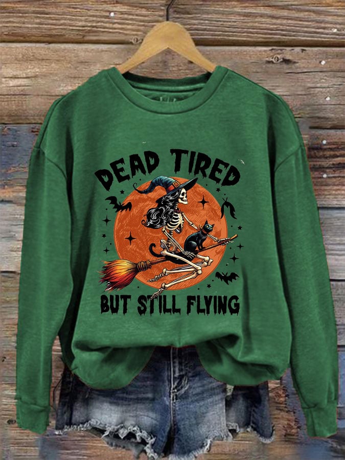 Women's Dead Tired But Still Flying Print Crew Neck Sweatshirt
