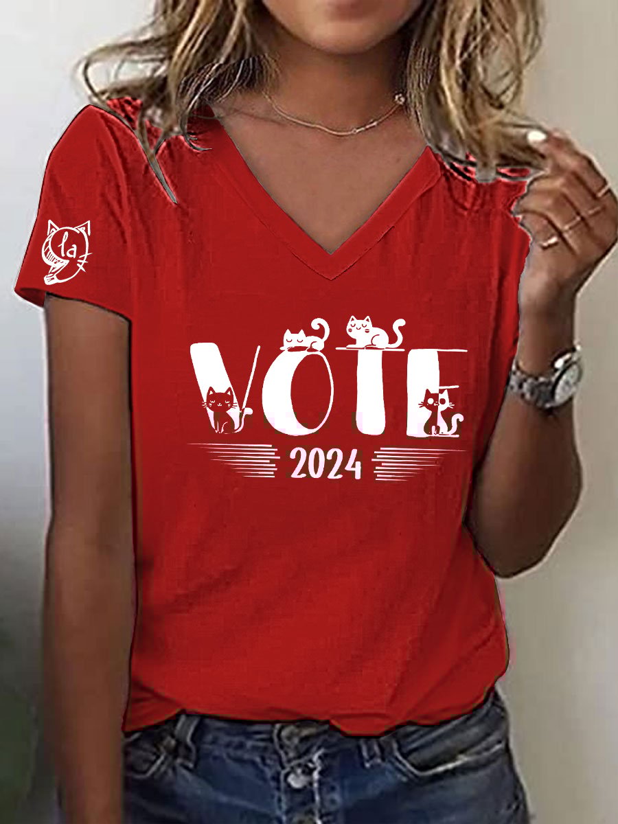 Women's Childless Cat Ladies Printed Casual V Neck T-Shirt