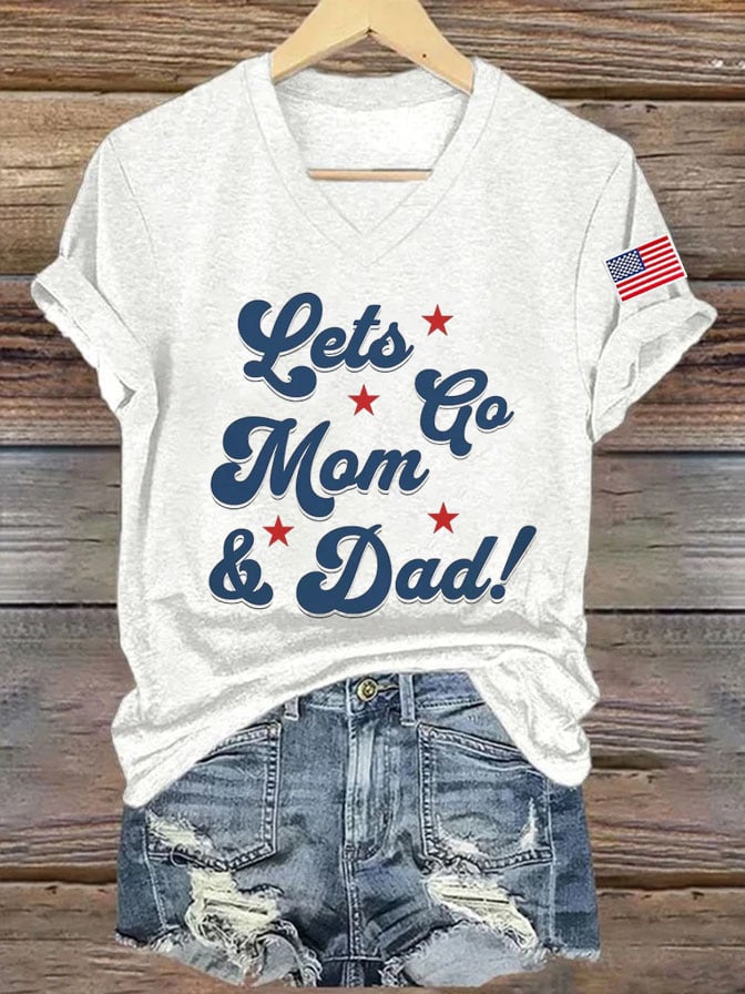 Women's Let‘s Go Dad Mom Printed Short-Sleeved T-Shirt