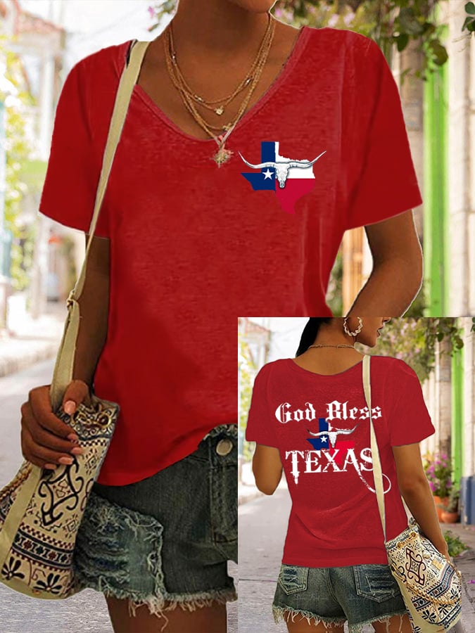 Women's God Bless Texas Printed Short-Sleeved T-Shirt
