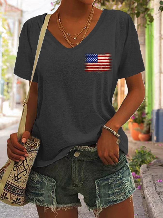 Women's Flag Independence Day Printed Casual T-Shirt