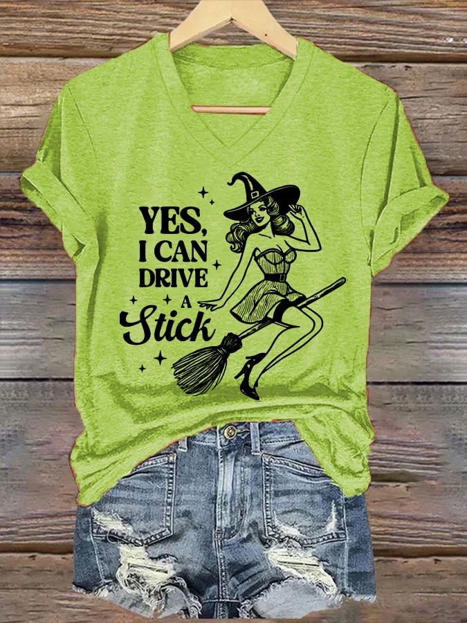 Women's Yes I Can Drive A Stick Printed T-shirt