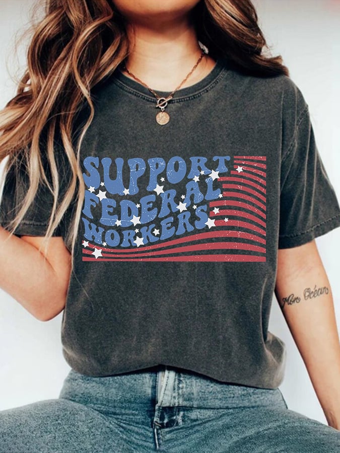 Retro Support Federal Workers Print T-Shirt