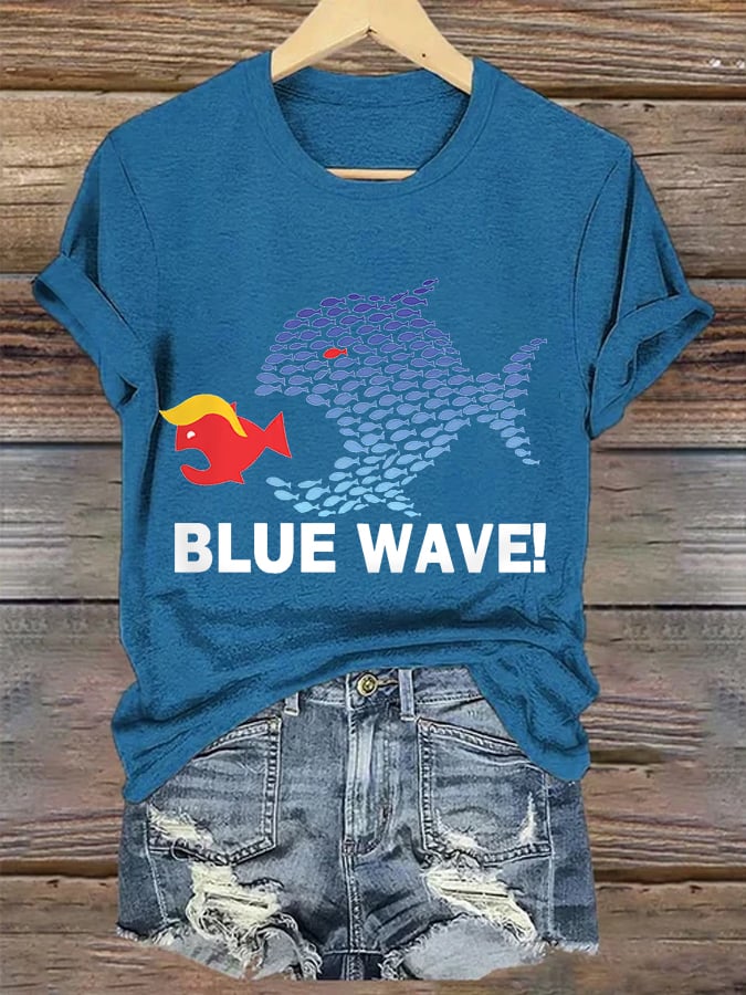 Women's Blue Fish Eating Red Fish Blue Wave 2024  Tee