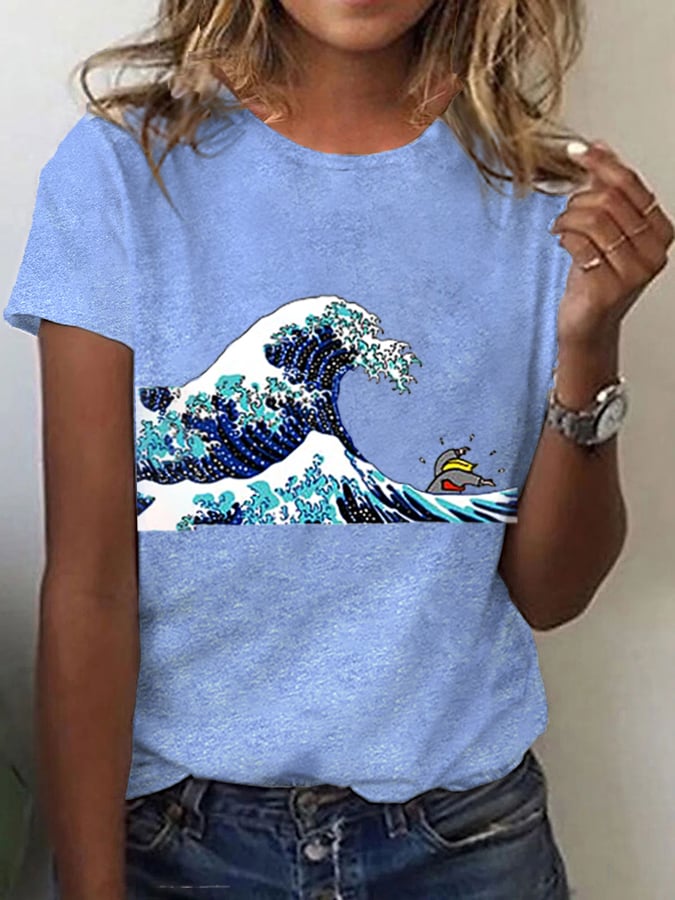 Women's Blue Waves Print T-Shirt