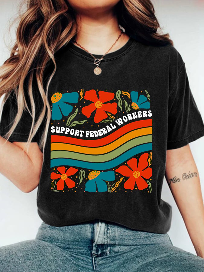 Retro Support Federal Workers Print T-Shirt