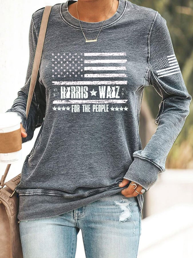 Women's For The People Flag Print Crew Neck Sweatshirt