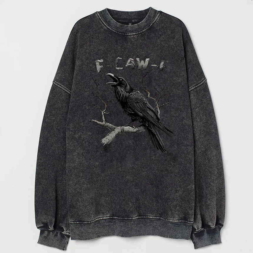 F-Caw-F Crow Cotton Washed Long Sleeve Sweatshirt