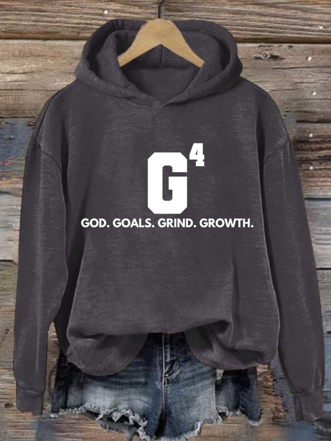 Women's God Goals Grind Growth Printed Hoodie