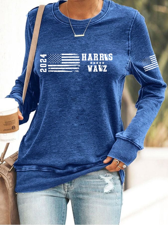 Women's American Flag Print Crew Neck Sweatshirt