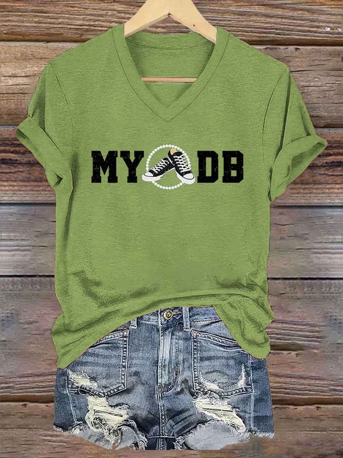 Women's MYODB Sneakers & Pearls Printed V-Neck T-Shirt