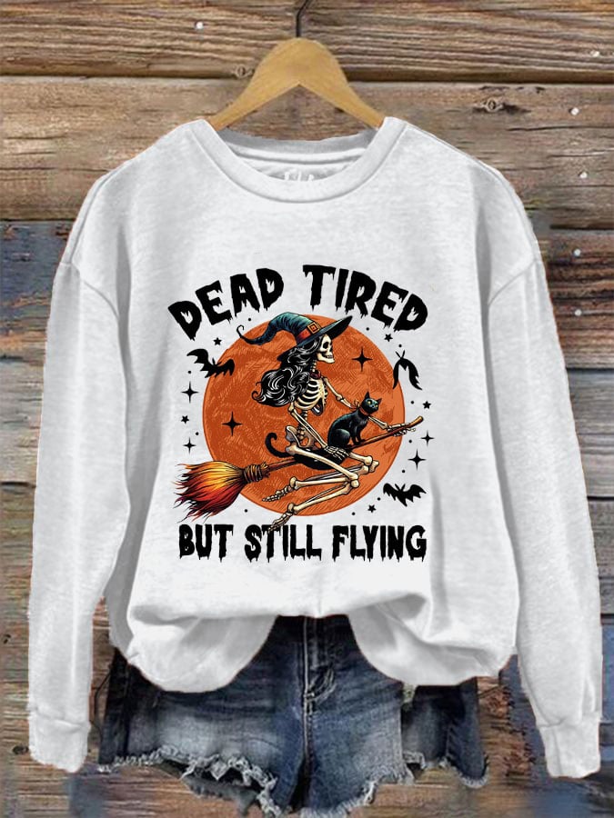 Women's Dead Tired But Still Flying Print Crew Neck Sweatshirt
