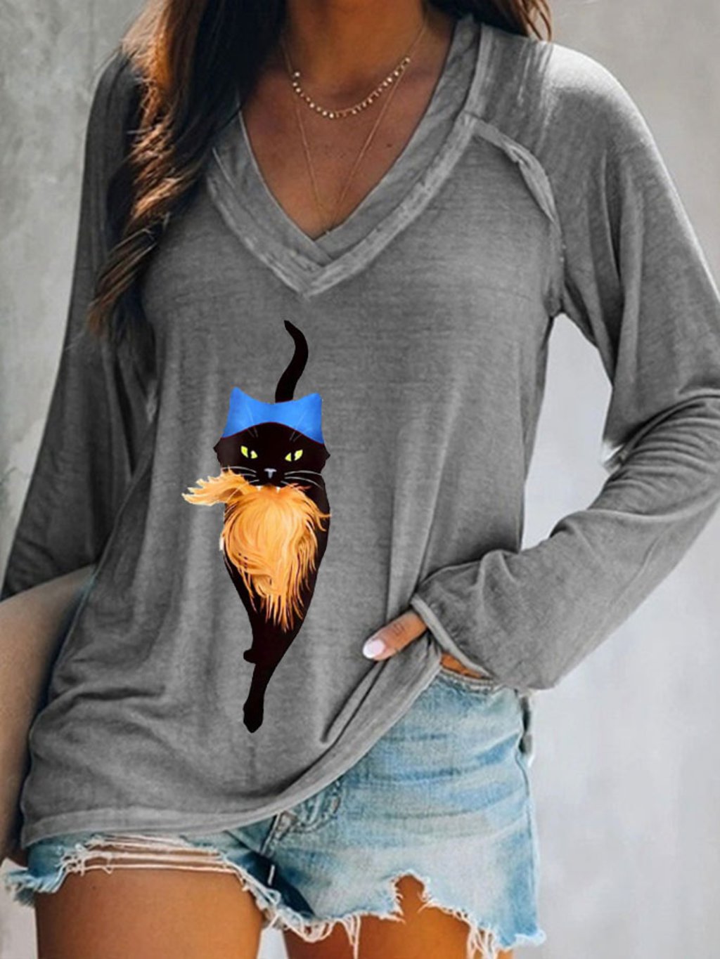 🔥Buy 3 Get 10% Off🔥Women's Hat Cat&Orange Feminist Print V-Neck T-Shirt
