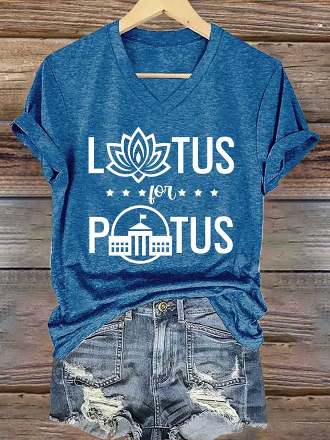 Women'S Retro Lotus For Potus Print T-Shirt