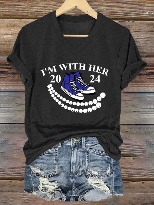 Women's Chucks And Pearls Printed V Neck T-Shirt