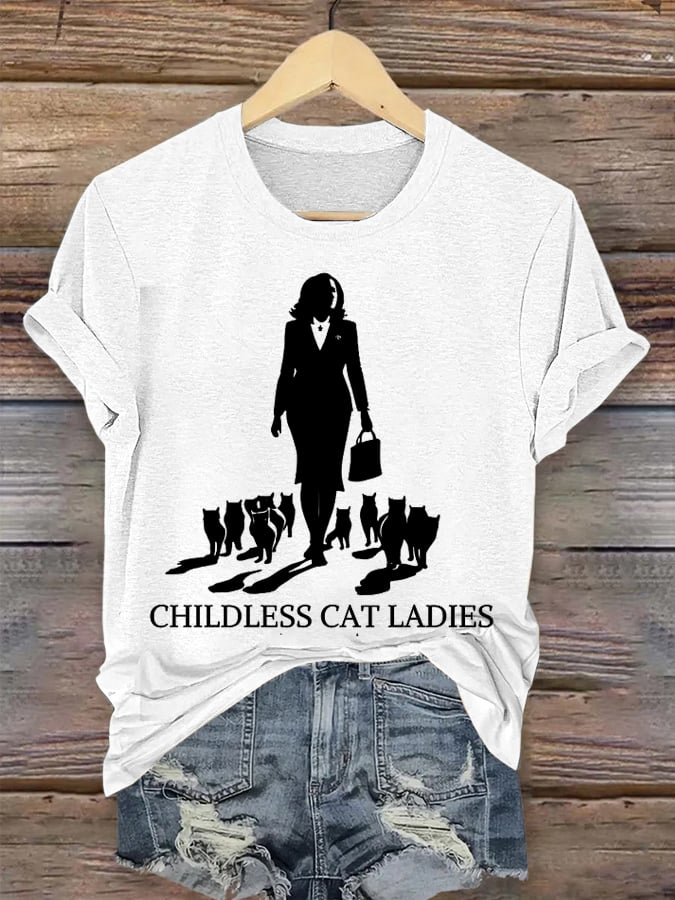 Women's Childless Cat Ladies Printed Crew Neck T-Shirt