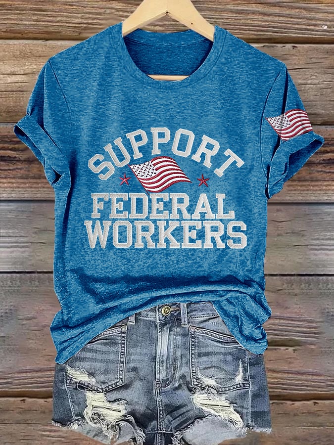 Retro Support Federal Workers Print T-Shirt