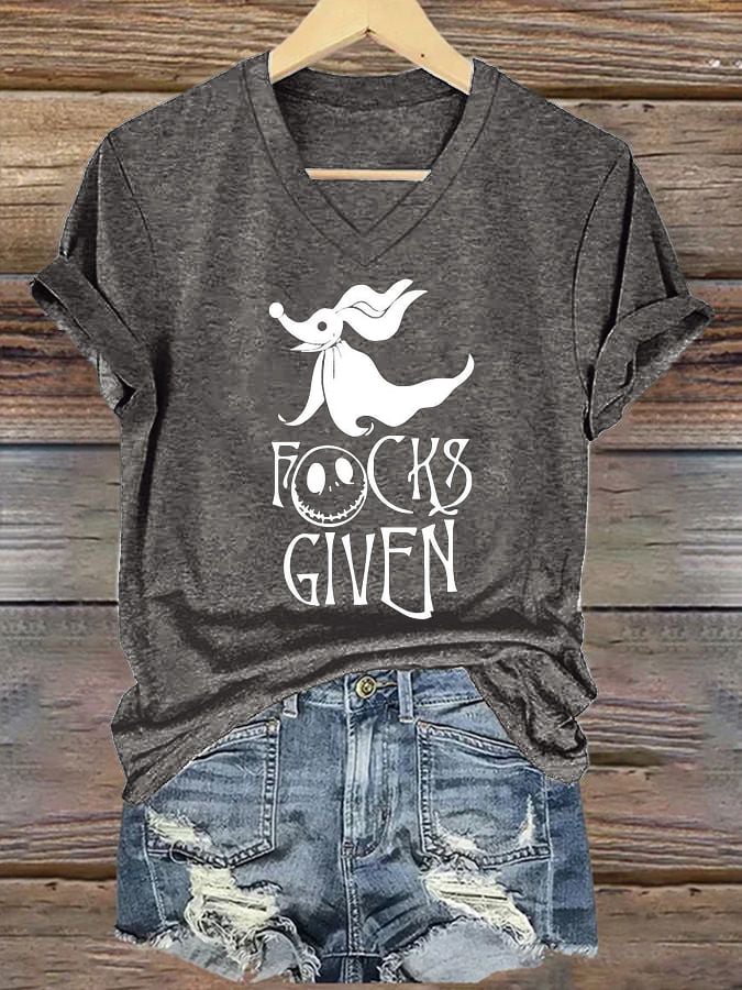 Women's Halloween Zero Fucks Given Printed Casual T-Shirts