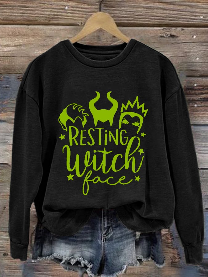 Women's Resting Witch Face Print Casual Crew Neck Sweatshirt