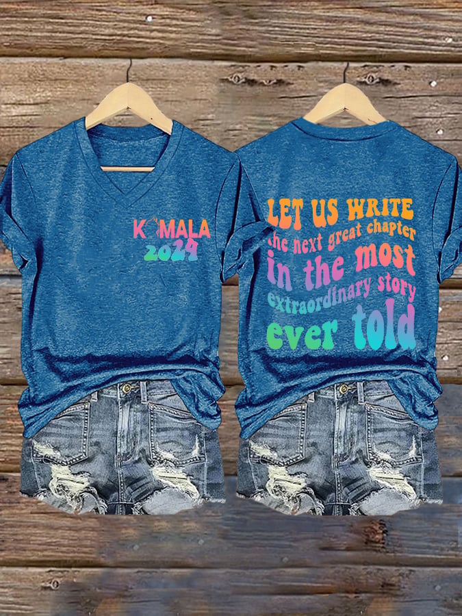 Women's Let Us Write The Next Great Chapter Print V-Neck T-Shirt