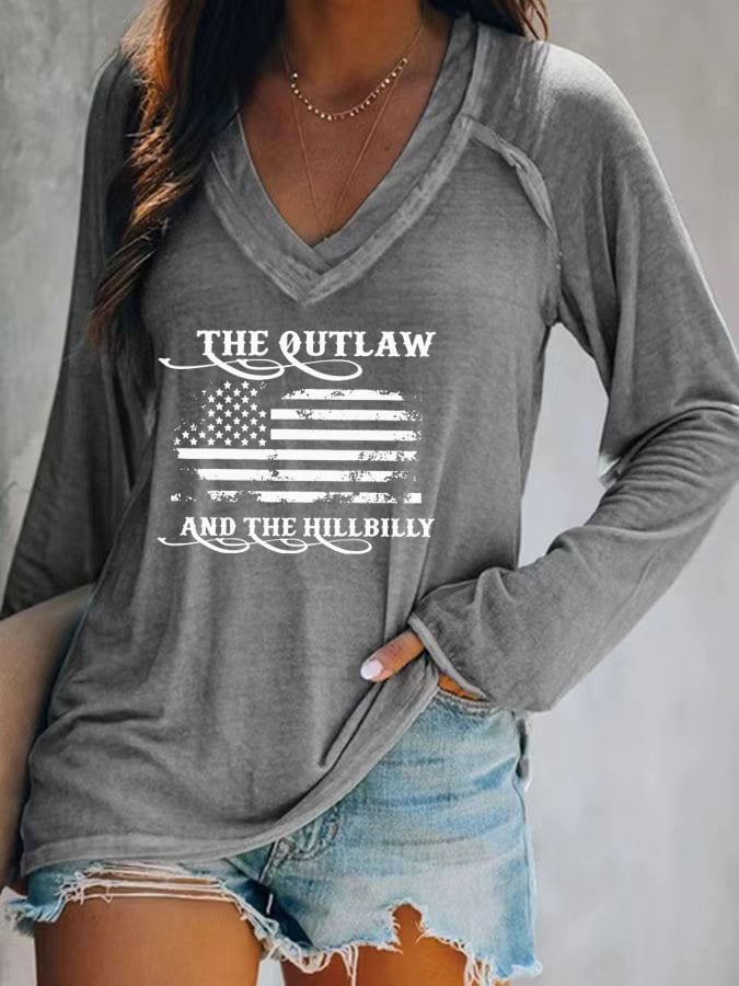 Women's The Outlaw and The Hillbilly Print V-Neck T-Shirt