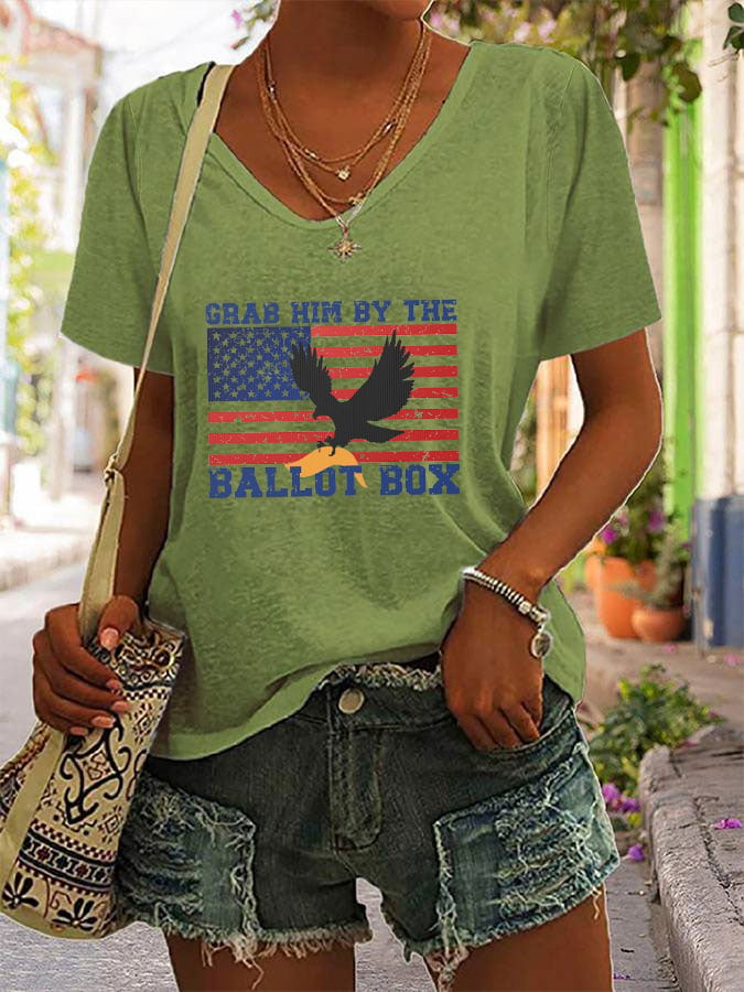 Women's Grab Him By The Ballot Box Print V-Neck T-Shirt