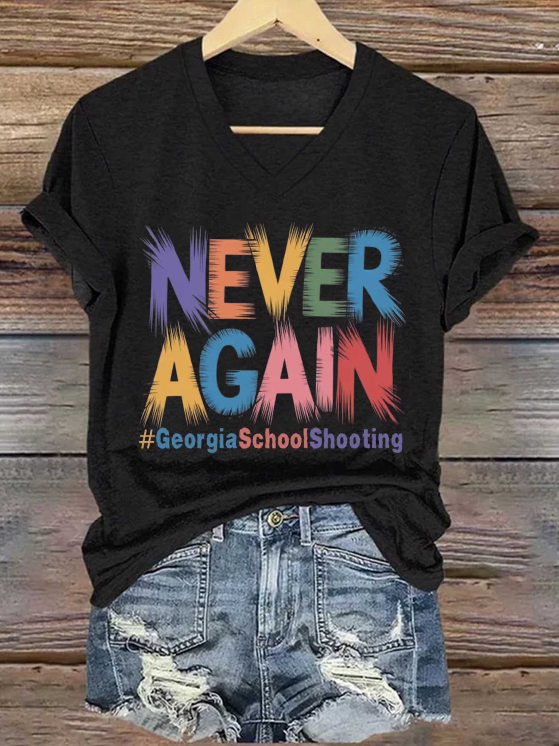 Women's Never Again #Georgiaschoolshooting Printed Short-Sleeved T-Shirt