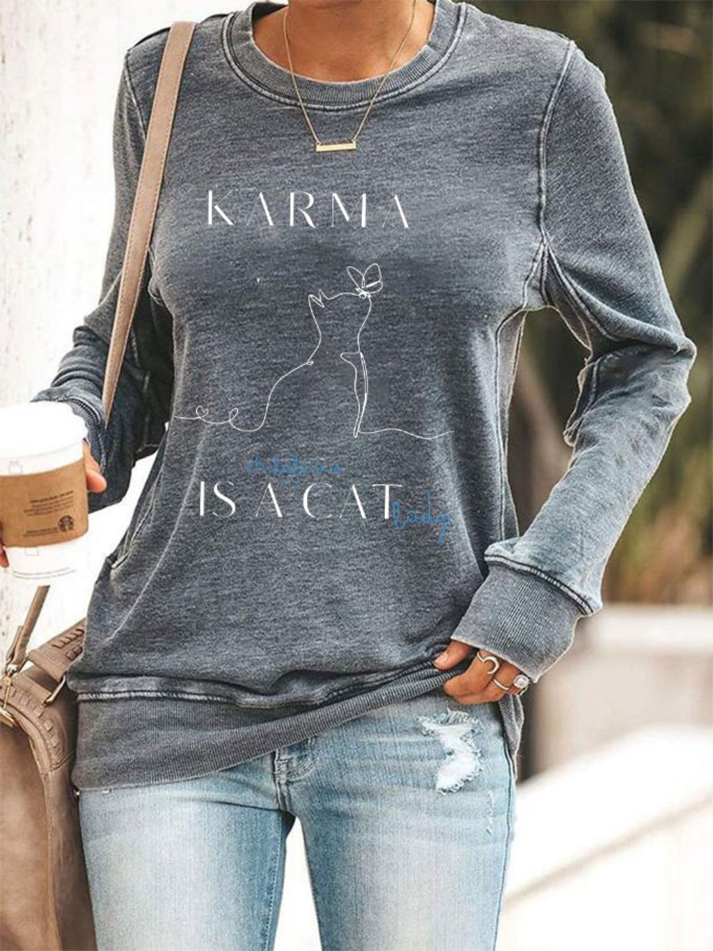 Women's Karma Is A Childless Cat Lady Printed Sweatshirt