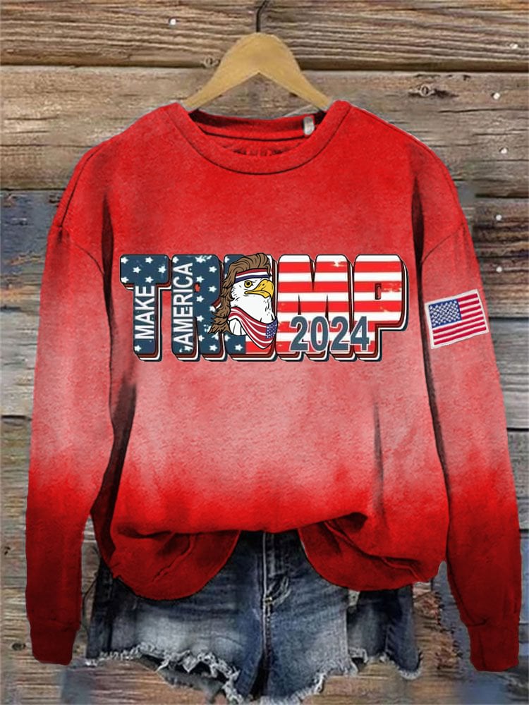 Women'S Casual Red American Flag Fight Print Sweatshirt