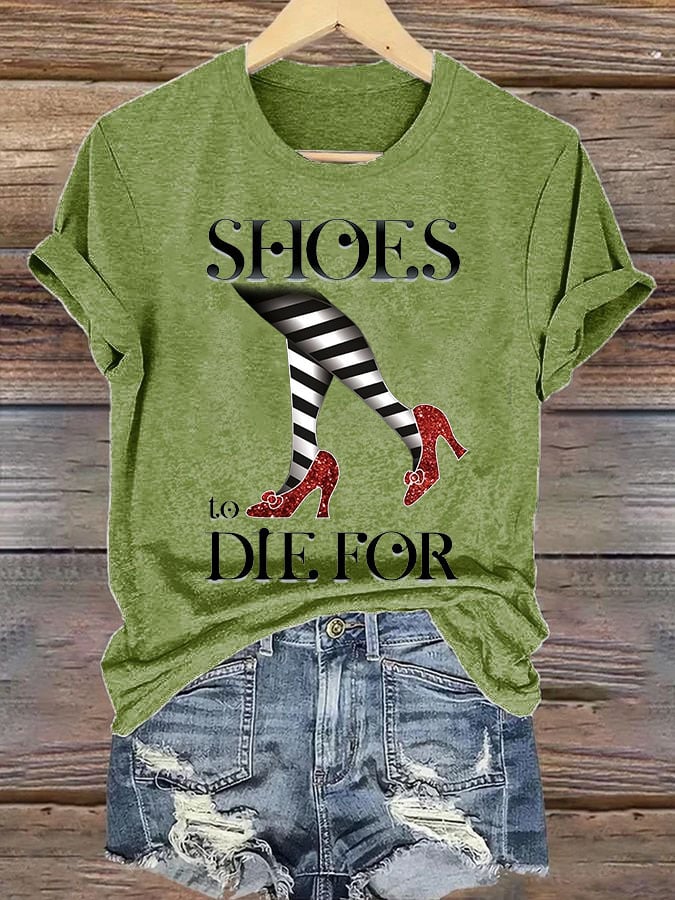 Women's Halloween irresistible shoes print casual T-shirt