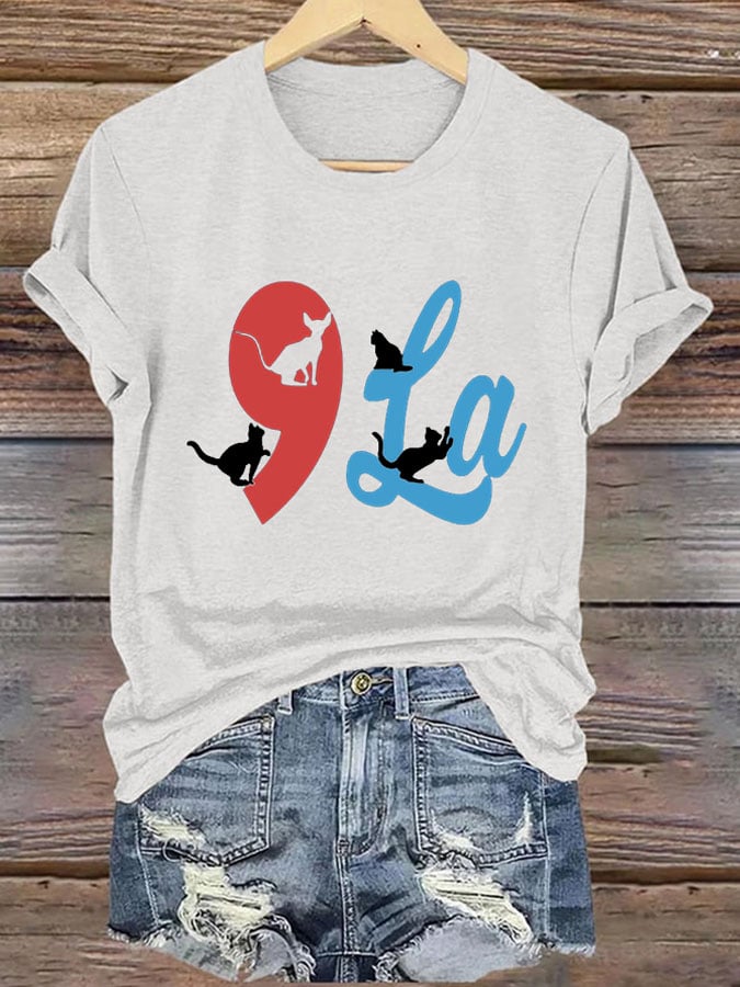 Women's La Cat Printed Short-Sleeved T-Shirt