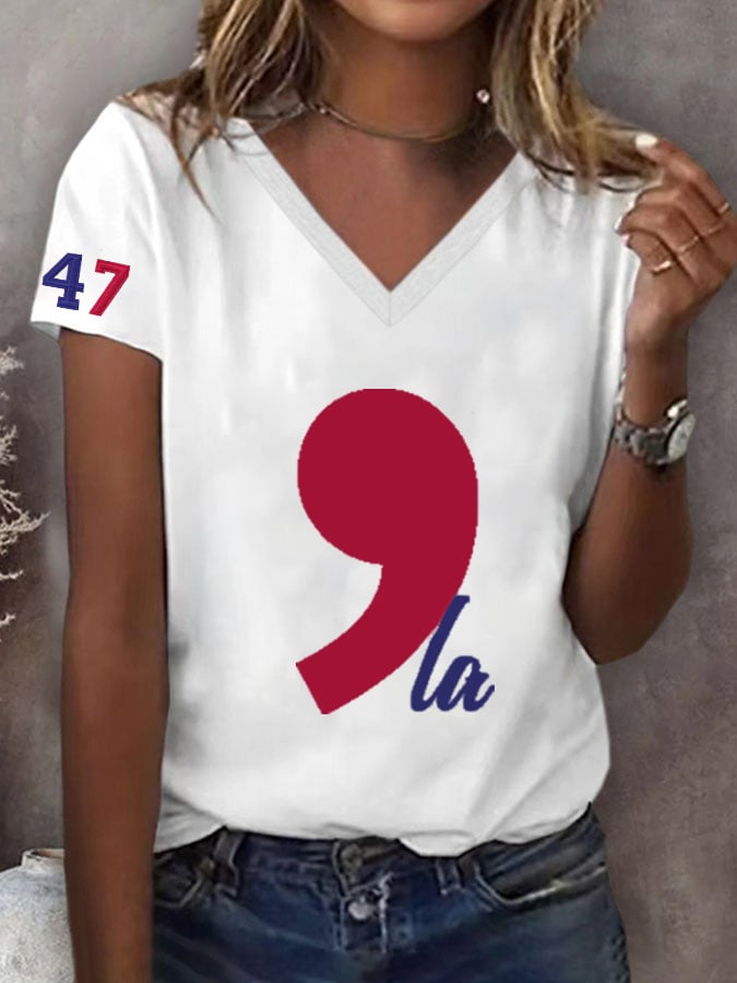 Women's la 47 Printed Casual V Neck T-Shirt