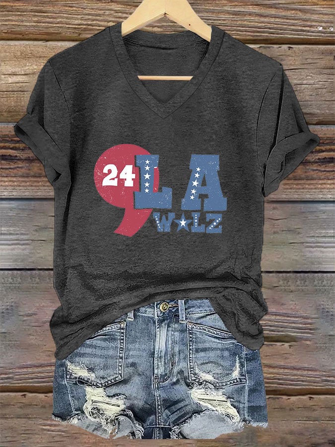 Women's Comma La And Walz Print V-Neck T-Shirt