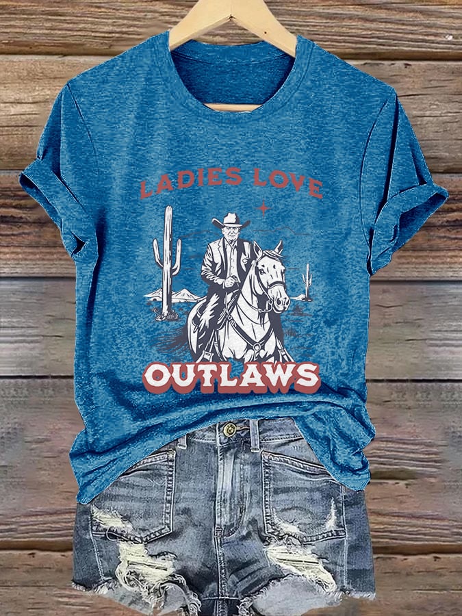 Retro Ladies Love Outlaws Print T-Shirt