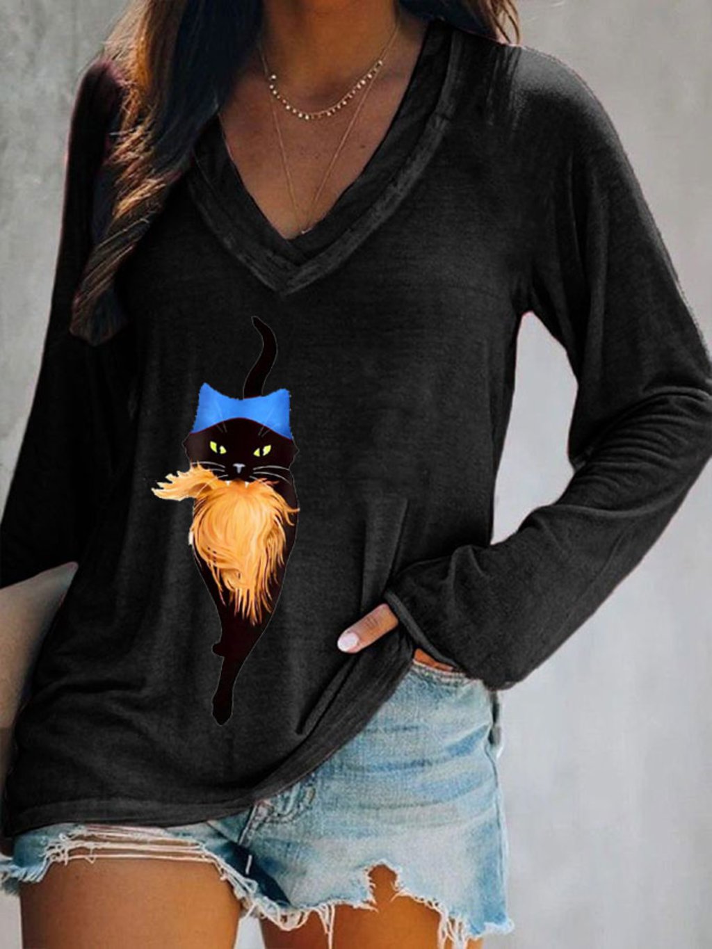 🔥Buy 3 Get 10% Off🔥Women's Hat Cat&Orange Feminist Print V-Neck T-Shirt