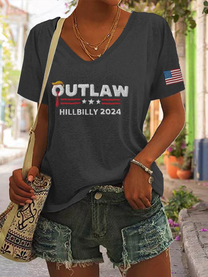 Women'sThe Outlaw and The Hillbilly Print V-Neck T-Shirt