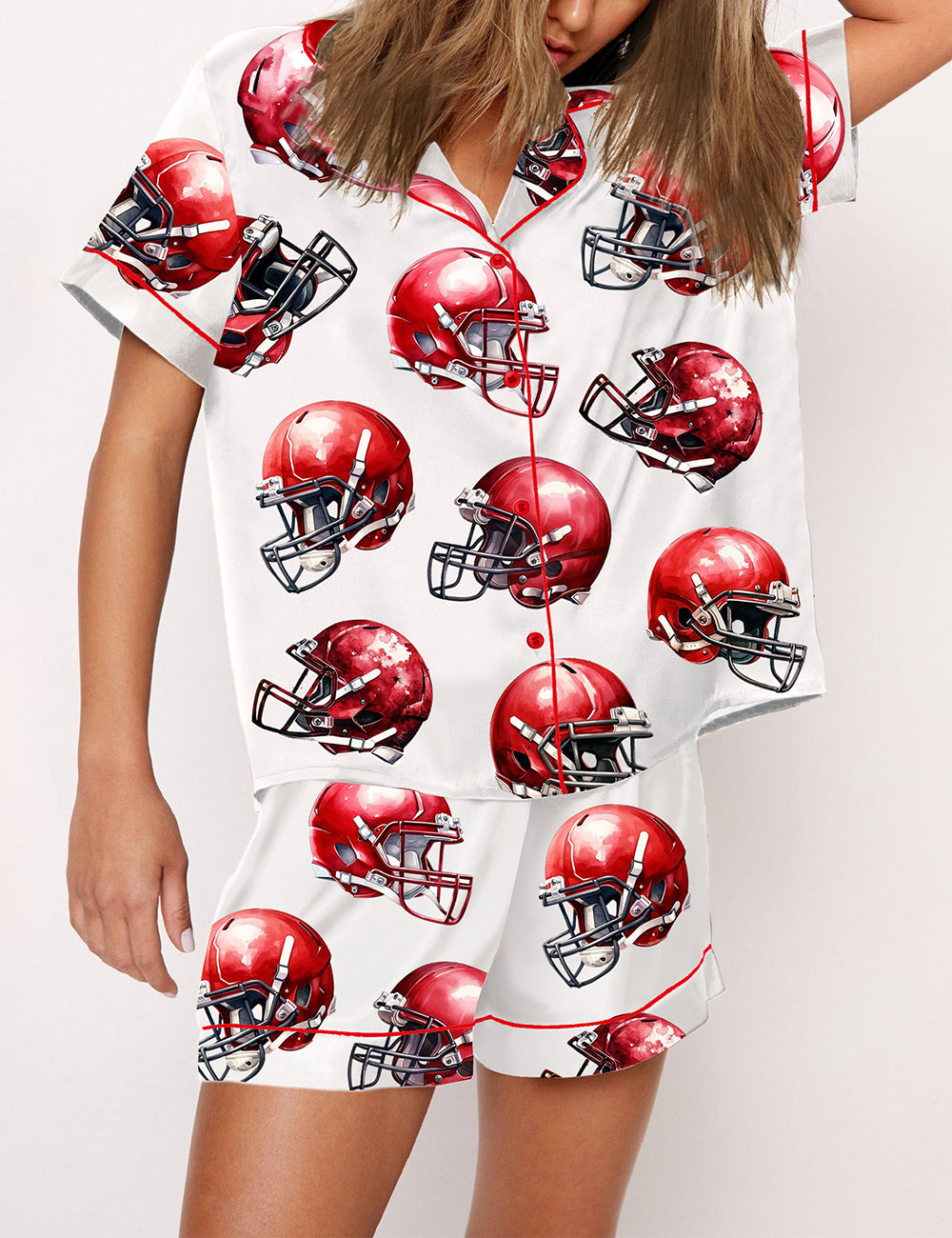 Women's American Football Red Helmet Pajama Set