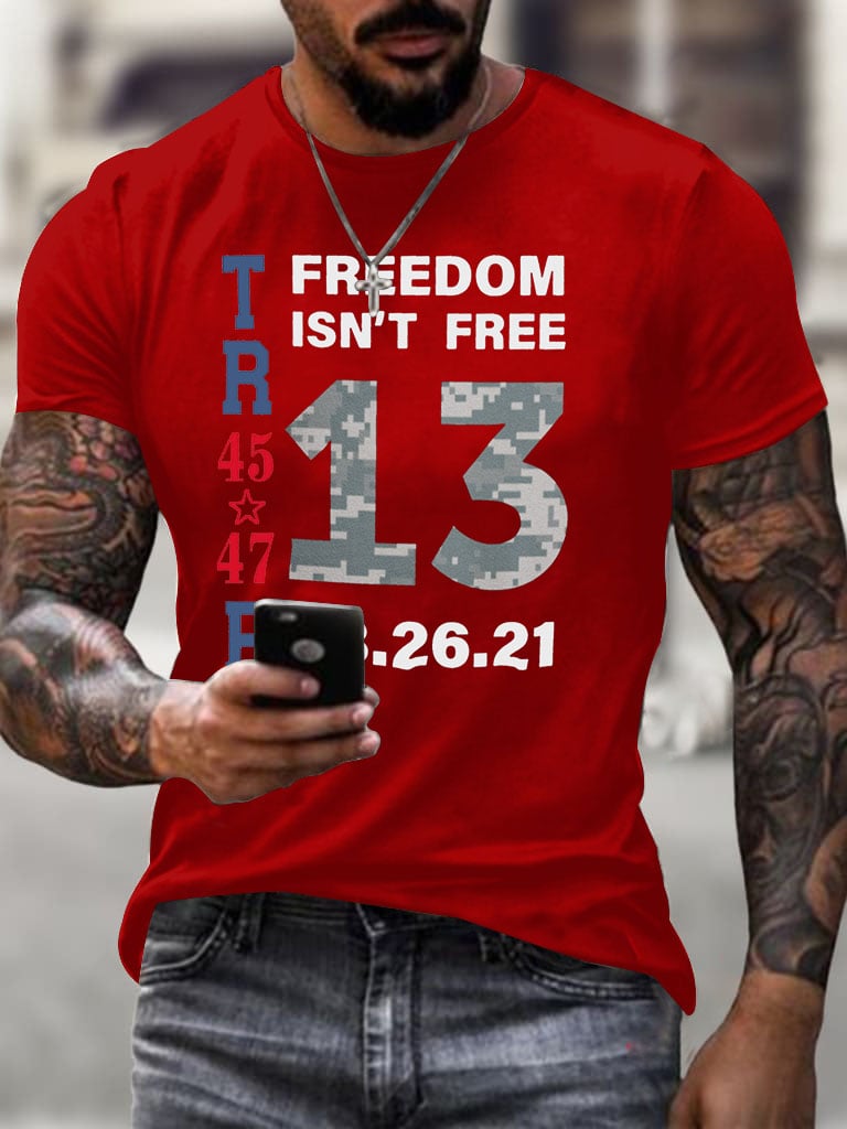Men's Retro 13 US Fallen Soldiers Memorial Freedom Print T-Shirt