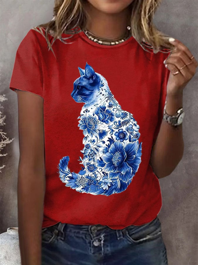 Women'S Cat Printed T-Shirt