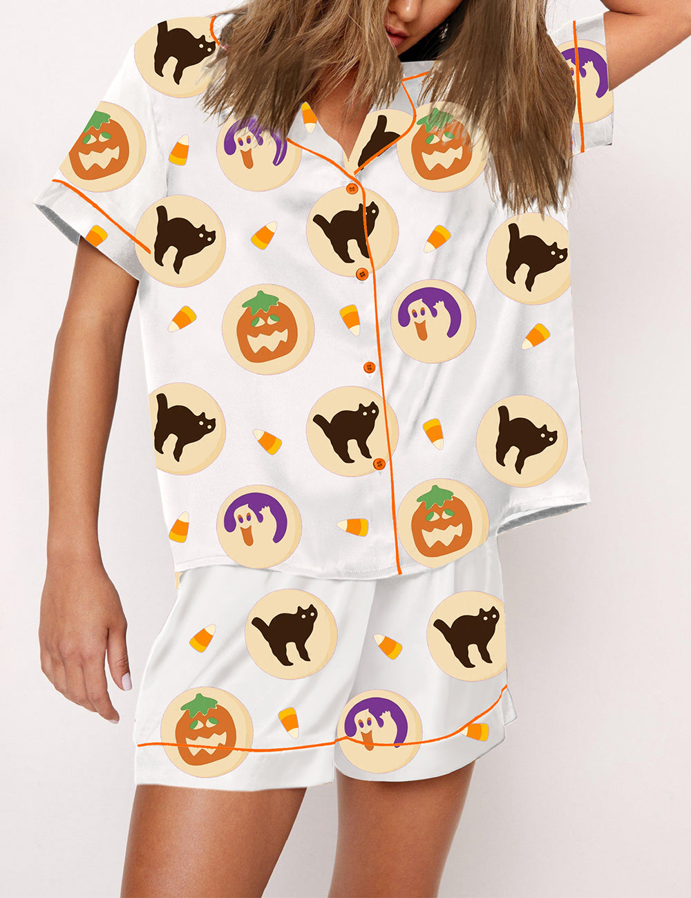 Pumpkin Black Cat Halloween Pajama Set