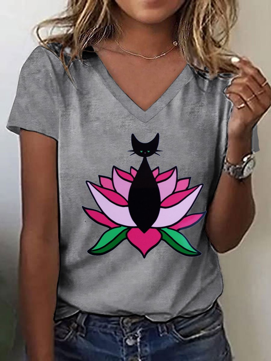 Women's Cat&Lotus Comma La Print T-Shirt