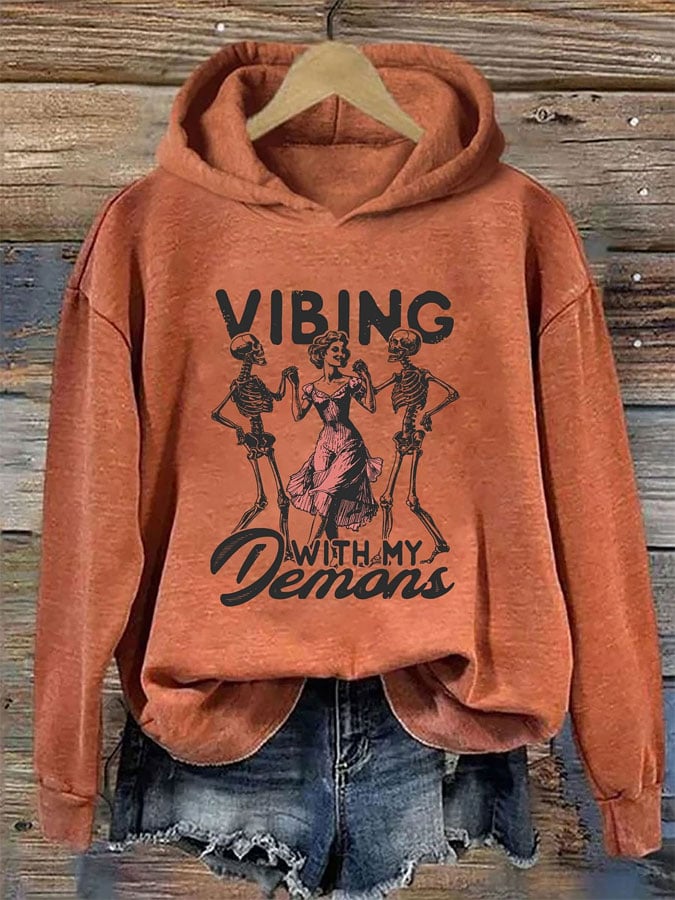 Women's Halloween Skeleton Print Hoodie