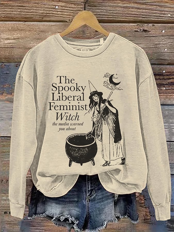 Women's The Spooky Liberal Feminist Witch Halloween Art Print Casual Sweatshirt
