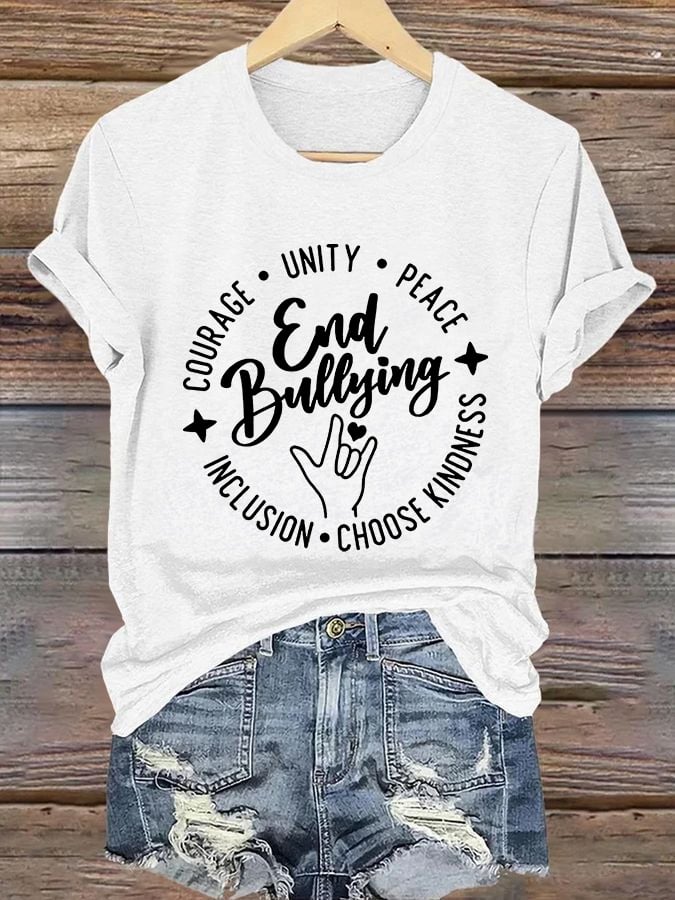 Retro Bullying Prevention Month Awareness End Bullying Choose Kindness Print T-Shirt